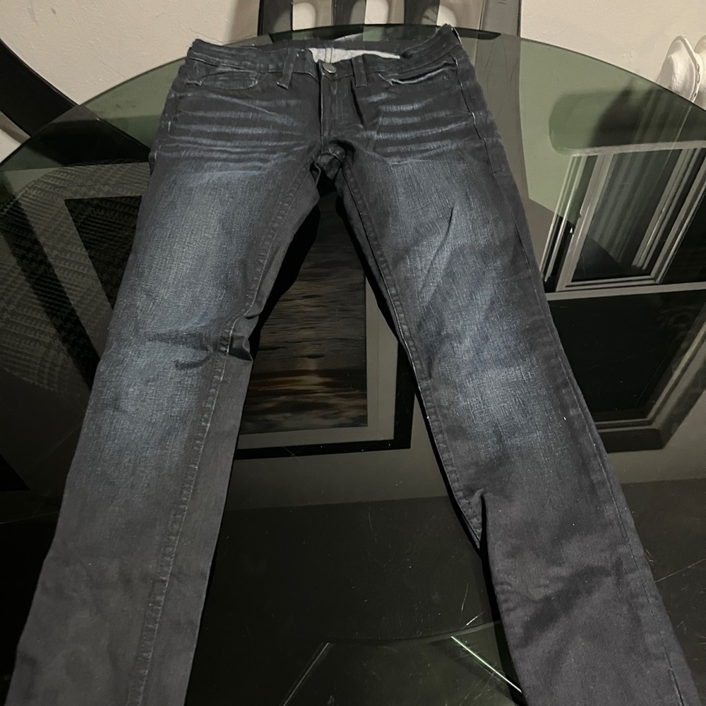 William Rast dark denim with leather trim